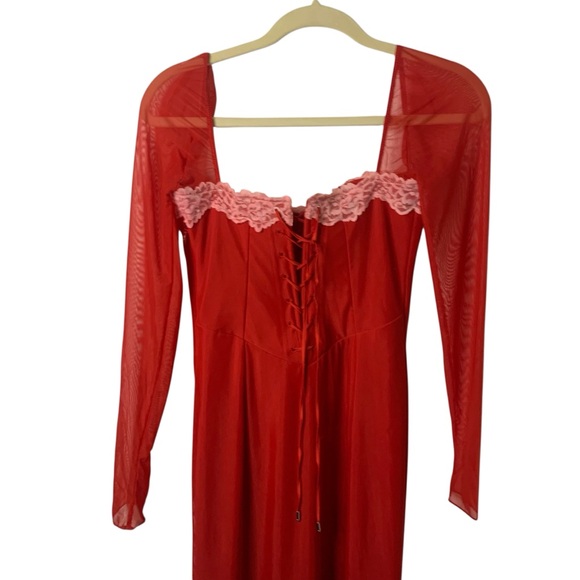 House of CB MP Scarlet Red Pink Lace Nylon Bodycon Corset Seraphina Dress Glam - Picture 6 of 9